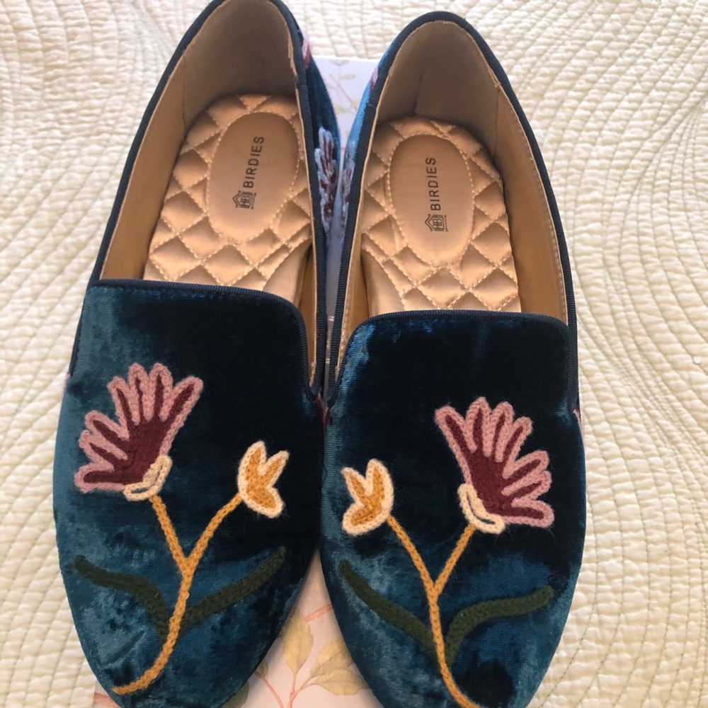 Birdies velvet embroidered flats